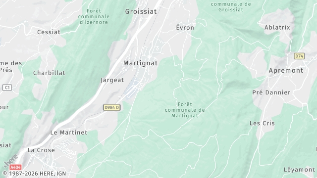 Carte de la zone d'intervention à Martignat