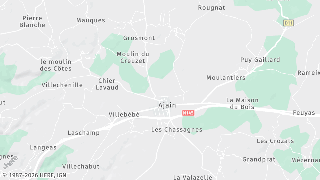Carte de la zone d'intervention à Ajain