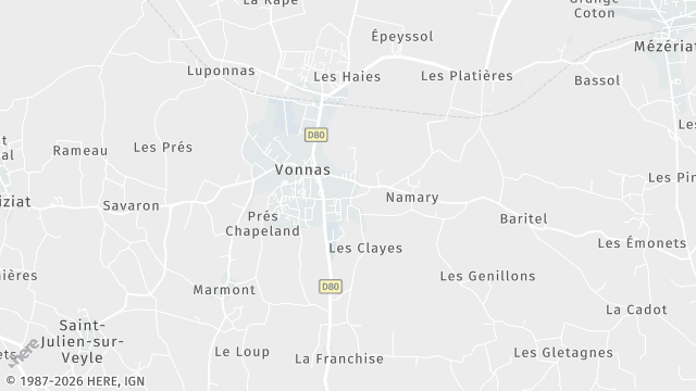 Carte de la zone d'intervention à Vonnas