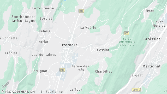 Carte de la zone d'intervention à Izernore