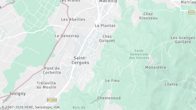Carte de la zone d'intervention à Saint-Cergues