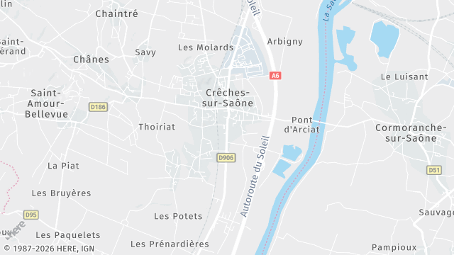 Carte de la zone d'intervention à Crêches-sur-Saône