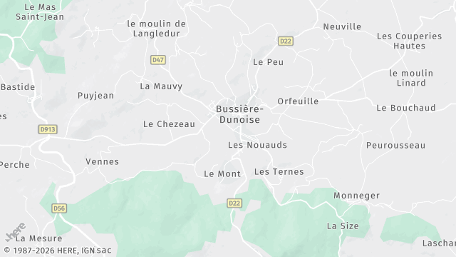 Carte de la zone d'intervention à Bussière-Dunoise