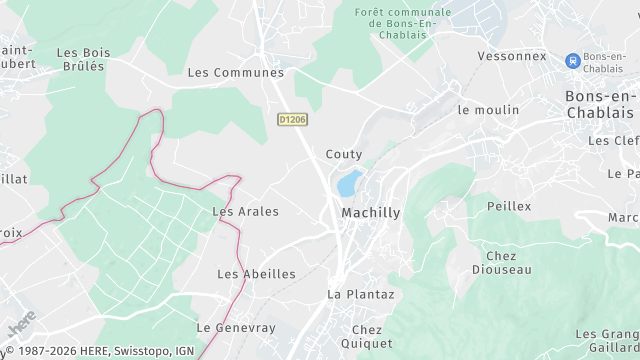 Carte de la zone d'intervention à Machilly