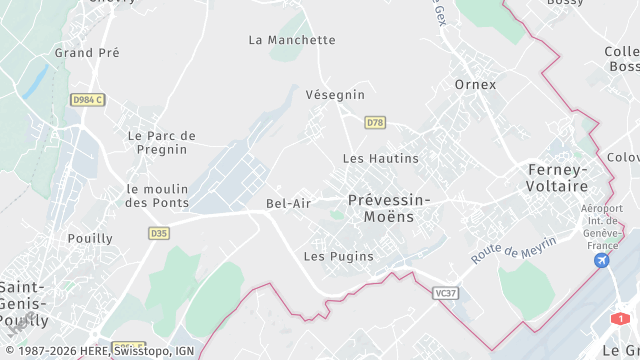 Carte de la zone d'intervention à Prévessin-Moëns