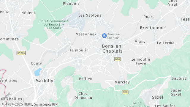 Carte de la zone d'intervention à Bons-en-Chablais