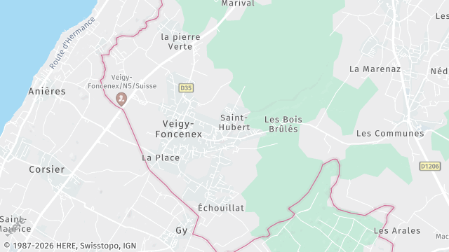 Carte de la zone d'intervention à Veigy-Foncenex