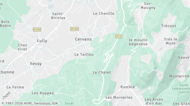 Carte de la zone d'intervention à Cervens