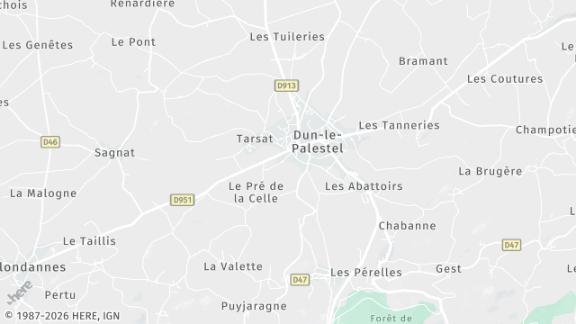 Carte de la zone d'intervention à Dun-le-Palestel