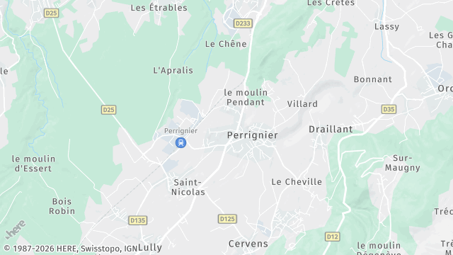 Carte de la zone d'intervention à Perrignier
