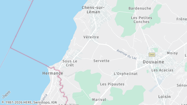 Carte de la zone d'intervention à Chens-sur-Léman