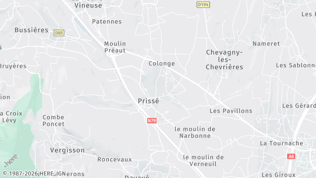 Carte de la zone d'intervention à Prissé