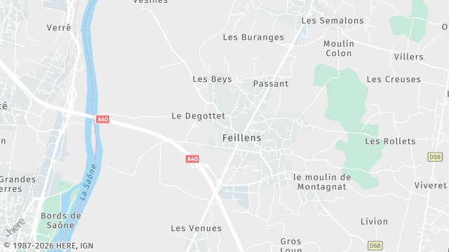 Carte de la zone d'intervention à Feillens