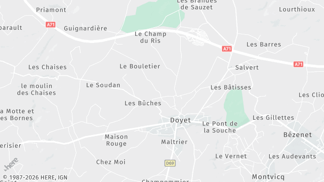 Carte de la zone d'intervention à Doyet