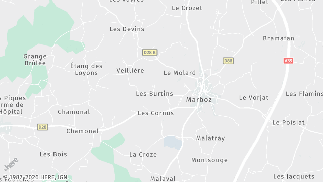Carte de la zone d'intervention à Marboz