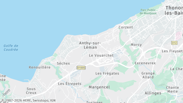 Carte de la zone d'intervention à Anthy-sur-Léman