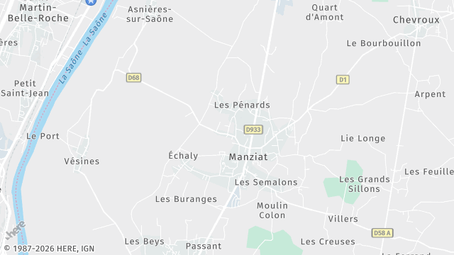 Carte de la zone d'intervention à Manziat