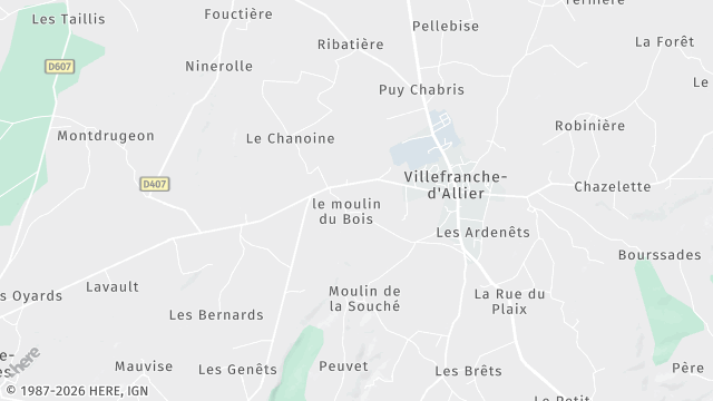 Carte de la zone d'intervention à Villefranche-d'Allier
