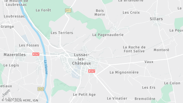 Carte de la zone d'intervention à Lussac-les-Châteaux