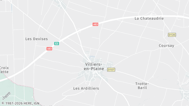 Carte de la zone d'intervention à Villiers-en-Plaine