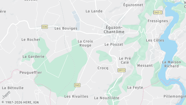 Carte de la zone d'intervention à Éguzon-Chantôme
