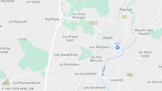 Carte de la zone d'intervention à Iteuil
