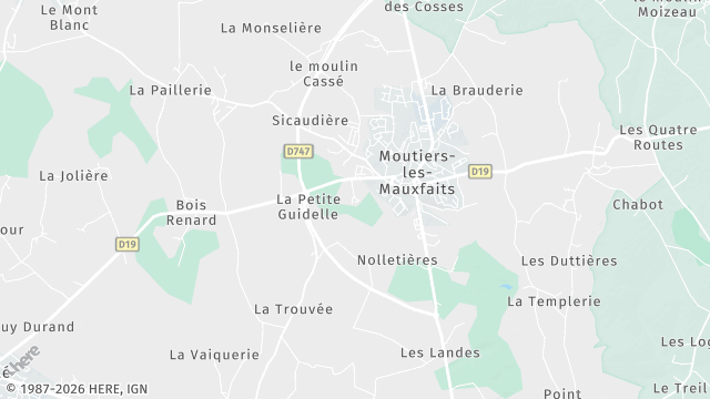 Carte de la zone d'intervention à Moutiers-les-Mauxfaits