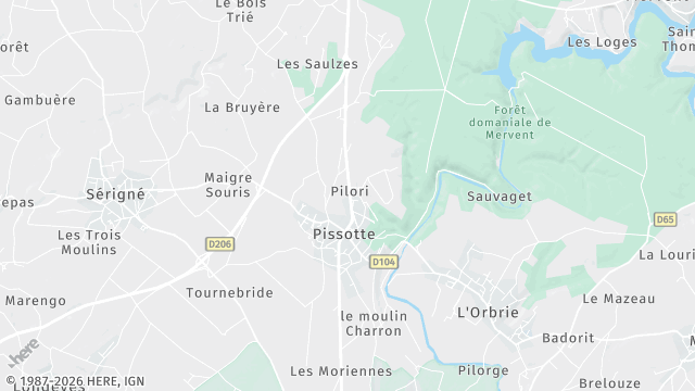 Carte de la zone d'intervention à Pissotte