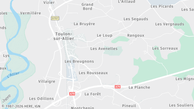 Carte de la zone d'intervention à Toulon-sur-Allier