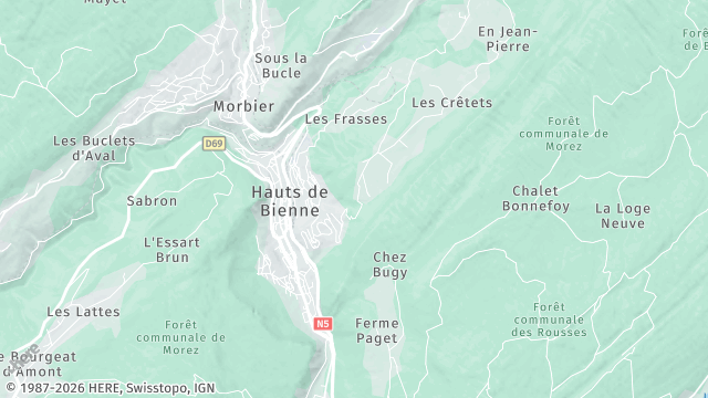Carte de la zone d'intervention à Hauts de Bienne