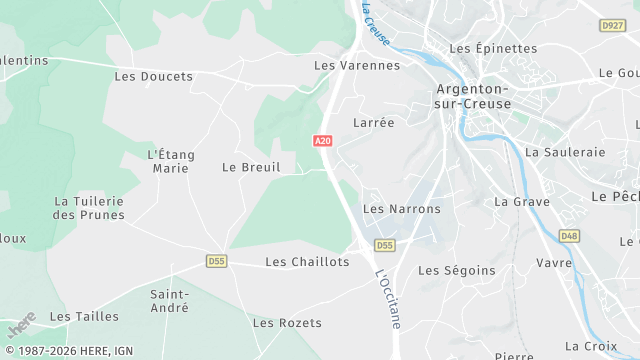 Carte de la zone d'intervention à Argenton-sur-Creuse