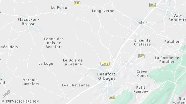 Carte de la zone d'intervention à Beaufort-Orbagna