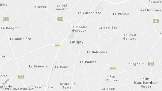 Carte de la zone d'intervention à Antigny