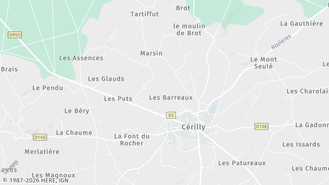 Carte de la zone d'intervention à Cérilly