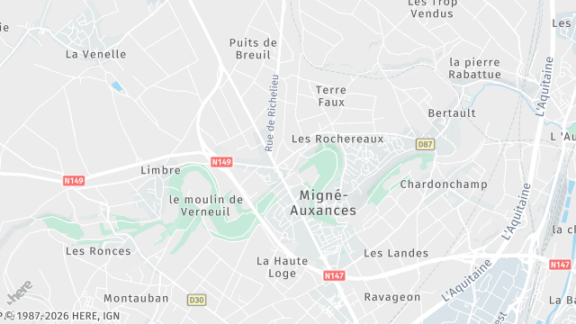 Carte de la zone d'intervention à Migné-Auxances