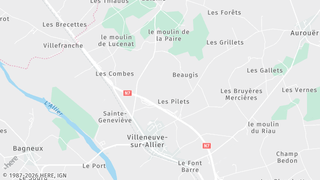 Carte de la zone d'intervention à Villeneuve-sur-Allier