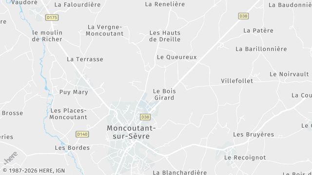 Carte de la zone d'intervention à Moncoutant-sur-Sèvre