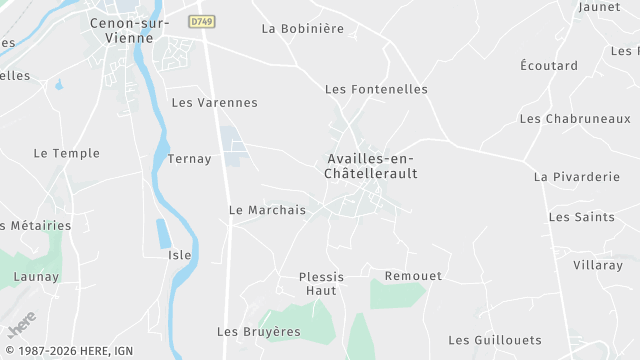 Carte de la zone d'intervention à Availles-en-Châtellerault