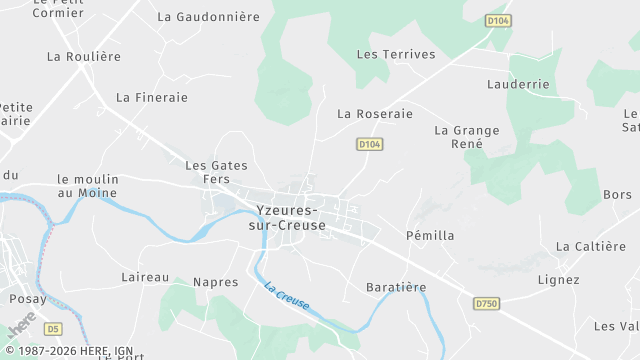 Carte de la zone d'intervention à Yzeures-sur-Creuse