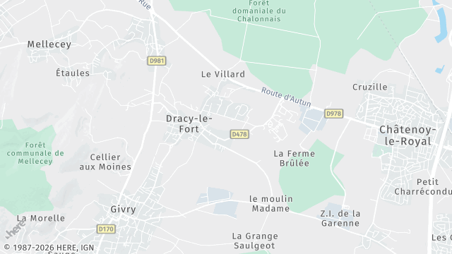 Carte de la zone d'intervention à Dracy-le-Fort