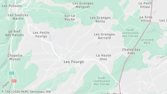 Carte de la zone d'intervention à Les Fourgs