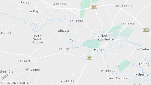 Carte de la zone d'intervention à Villedieu-sur-Indre