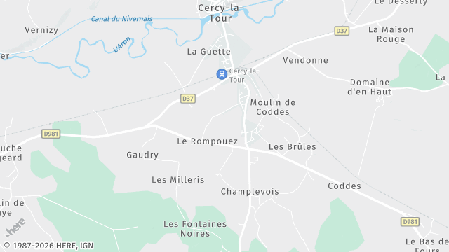 Carte de la zone d'intervention à Cercy-la-Tour