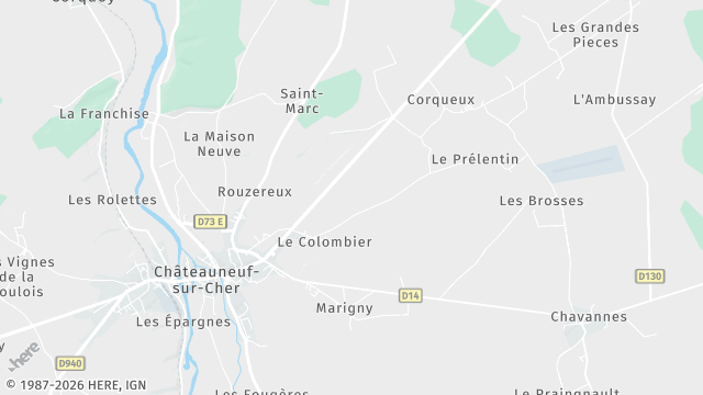 Carte de la zone d'intervention à Châteauneuf-sur-Cher