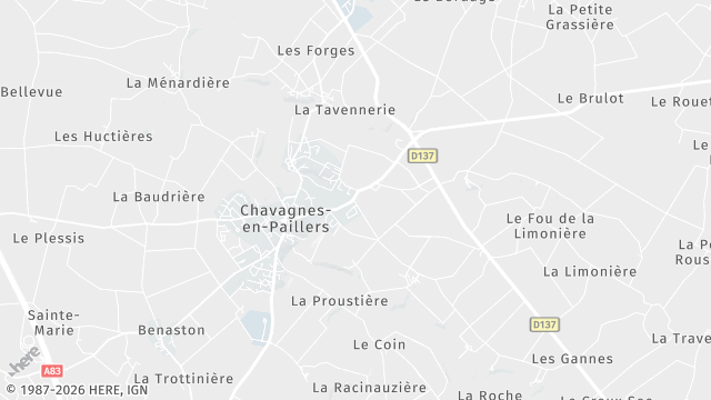 Carte de la zone d'intervention à Chavagnes-en-Paillers