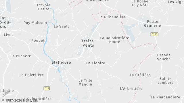 Carte de la zone d'intervention à Treize-Vents