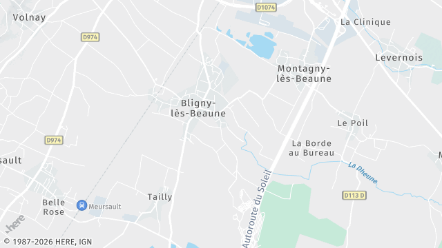 Carte de la zone d'intervention à Bligny-lès-Beaune