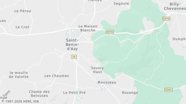 Carte de la zone d'intervention à Saint-Benin-d'Azy
