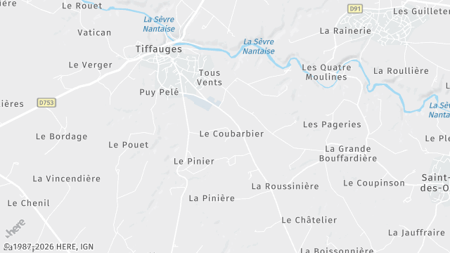 Carte de la zone d'intervention à Tiffauges