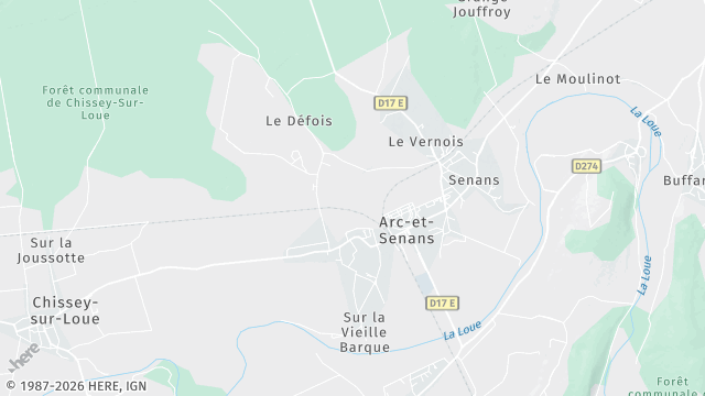 Carte de la zone d'intervention à Arc-et-Senans